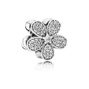 Sparkling Daisy Flower Pave Bracelet Charm - S925 Sterling Silver Fits Pandora